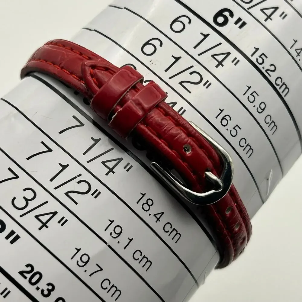 Studio Time Mother Pearl Crystals Red Band Women’s Watch Working New Battery
